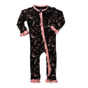 Kickee Pants Black Pink Splatter Paint Bamboo Sleeper Size 6-9 Months